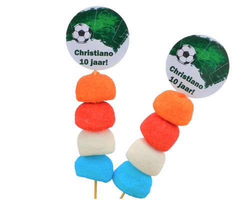 Voetbalveld verpakte snoep prikker met naam